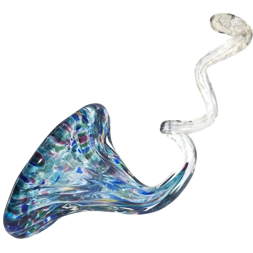 Abstract Hand Blown Art Glass Sculpture Vase Curled Stem Confetti - Picture 9 of 12